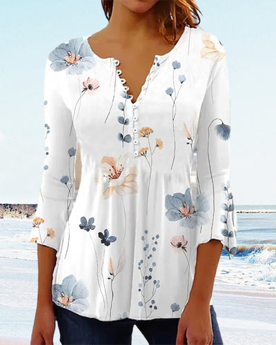 Elegante V-Ausschnitt Damen Bluse mit 3/4 Ärmeln