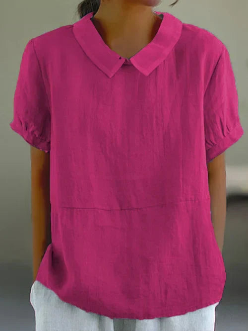 Damen Sommerbluse aus Baumwolle und Leinen, Kurzarm