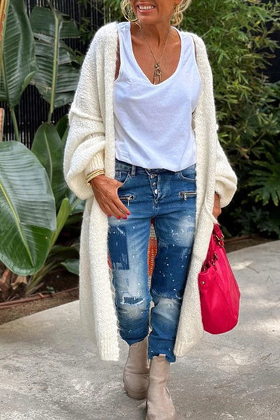 Eleganter, langärmeliger Damen-Strickmantel in verschiedenen Farben