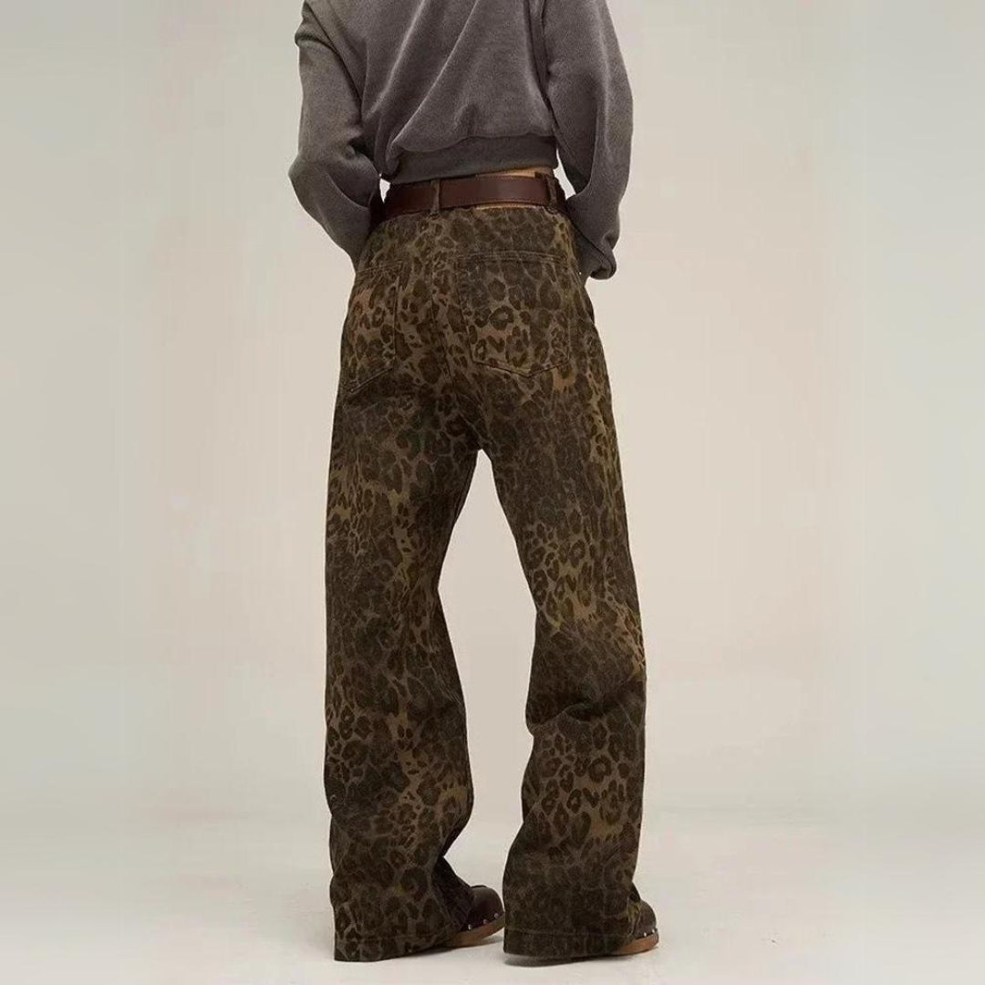 Damen High Waist Jeans im Leopardenstil
