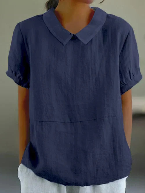 Damen Sommerbluse aus Baumwolle und Leinen, Kurzarm