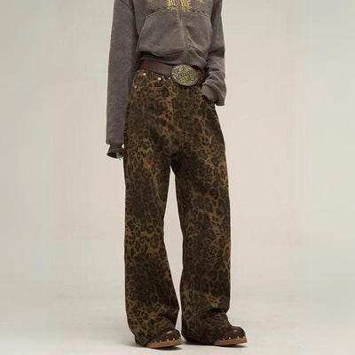 Damen High Waist Jeans im Leopardenstil