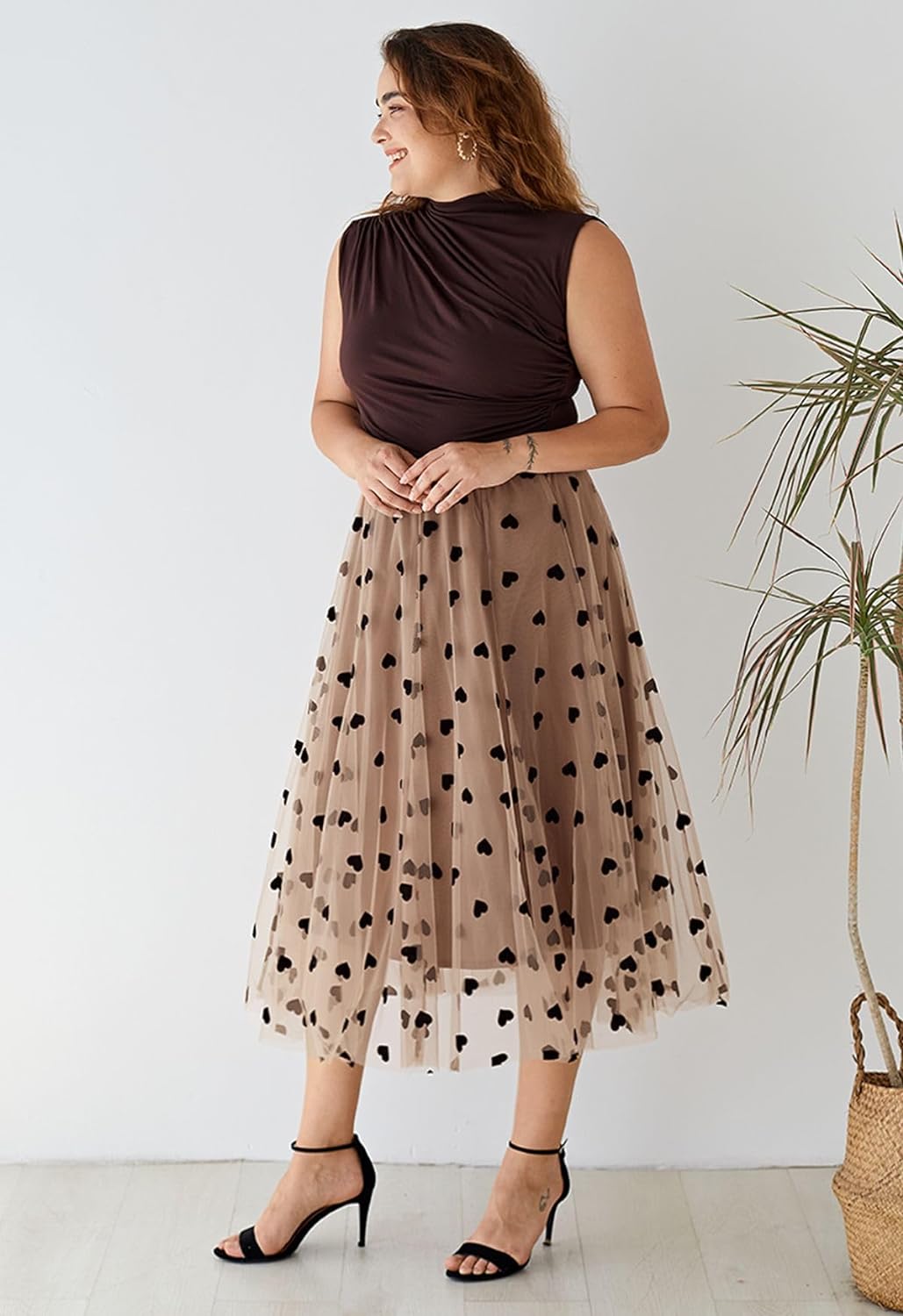 Damen Doppellagiger Mesh Midi Rock