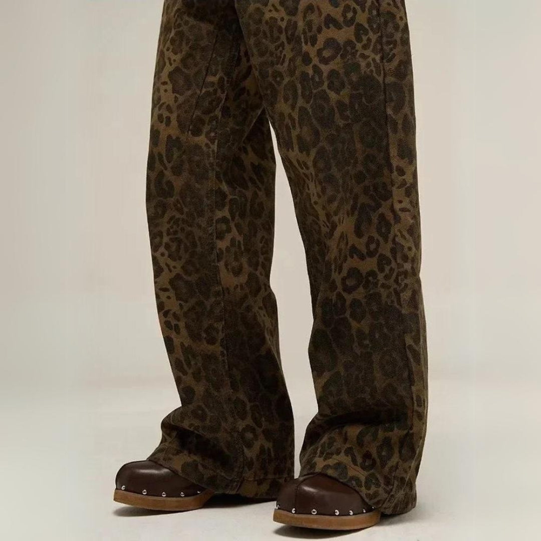 Damen High Waist Jeans im Leopardenstil