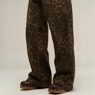 Damen High Waist Jeans im Leopardenstil