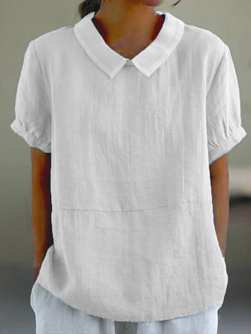 Damen Sommerbluse aus Baumwolle und Leinen, Kurzarm
