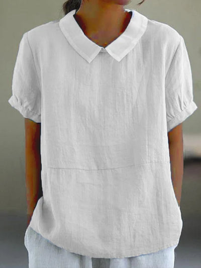 Damen Sommerbluse aus Baumwolle und Leinen, Kurzarm