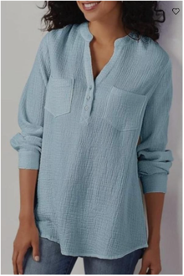 Daria - Damen V-Ausschnitt und Lange Ärmel Tops
