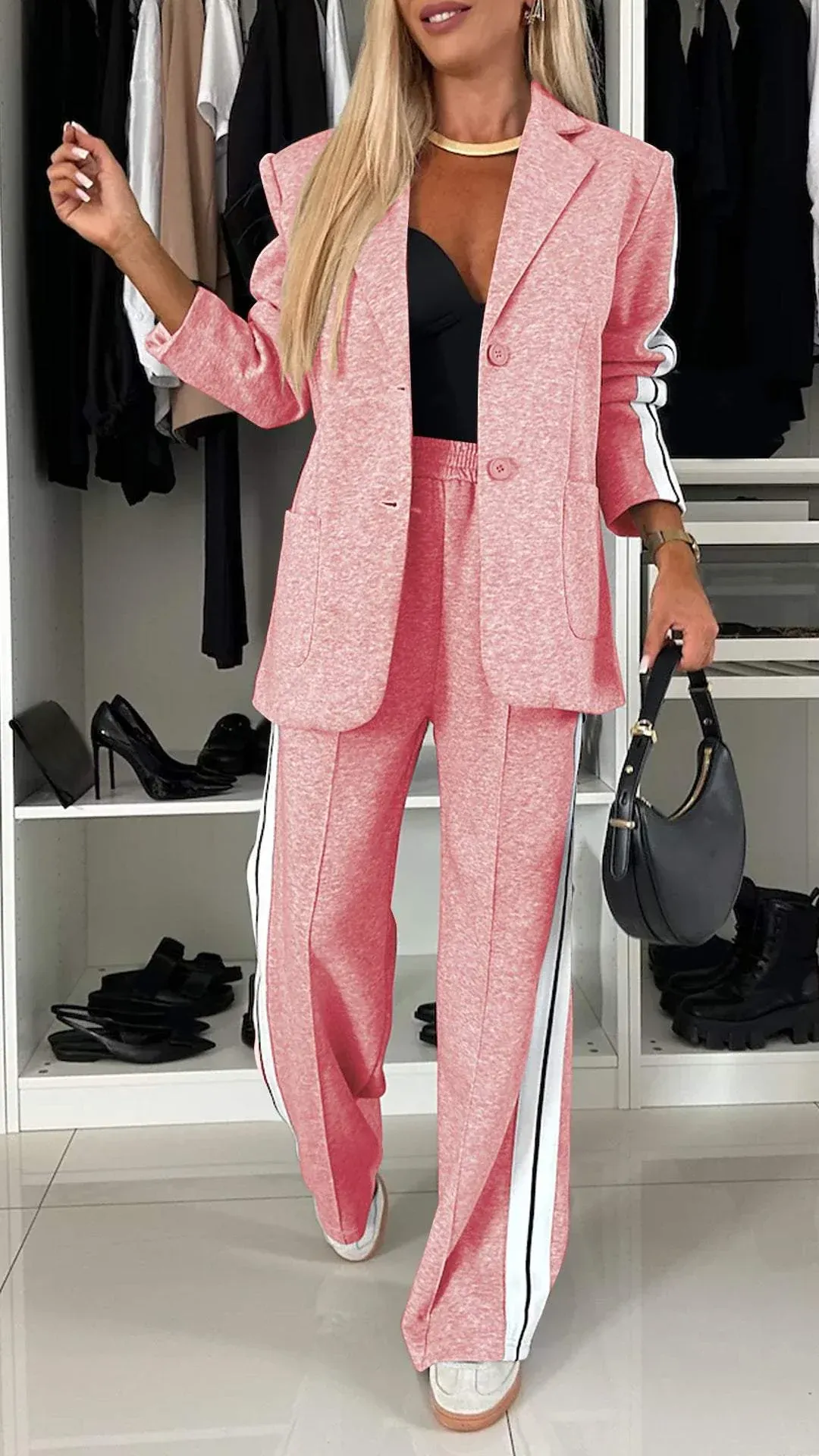 Damen Casual Outfit mit Kragen und langen Ärmeln
