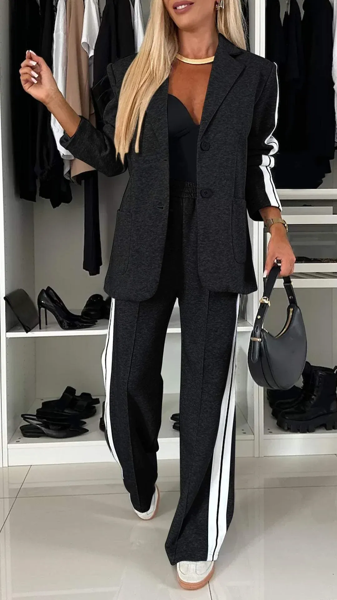 Damen Casual Outfit mit Kragen und langen Ärmeln