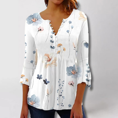 Elegante V-Ausschnitt Damen Bluse mit 3/4 Ärmeln