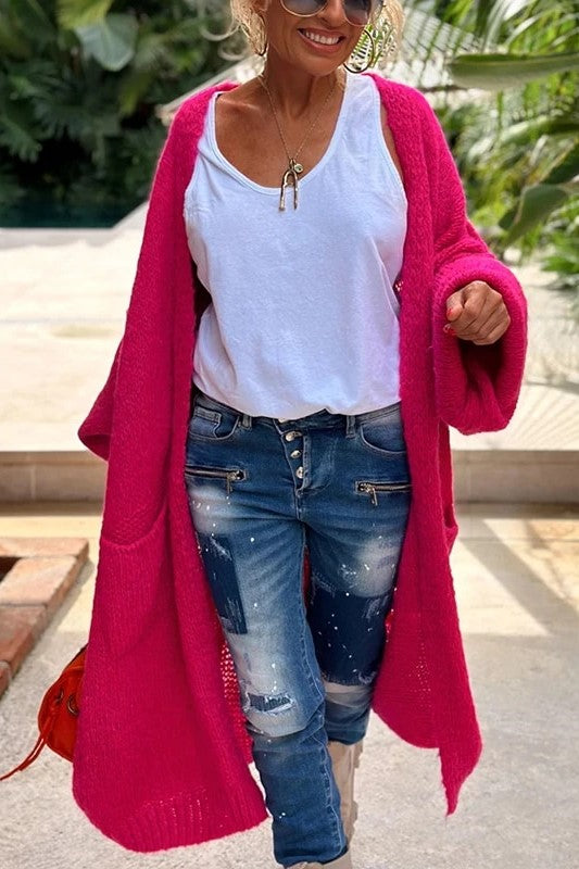 Eleganter, langärmeliger Damen-Strickmantel in verschiedenen Farben