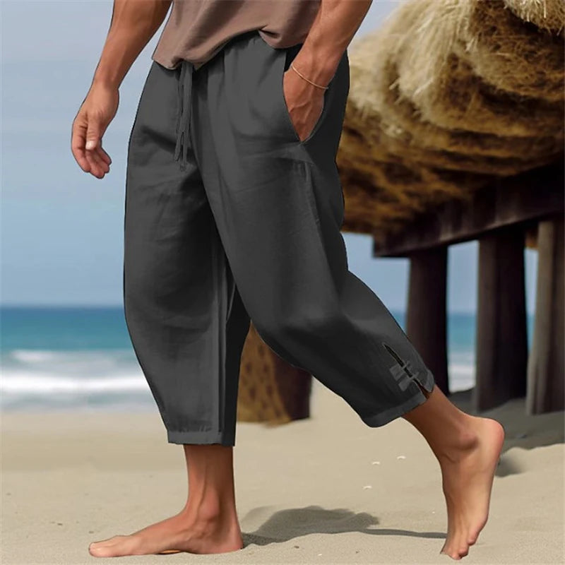 Atmungaktive Herren Sommer Leinen Capir Hose