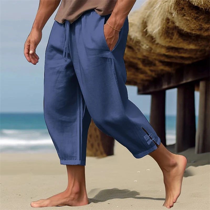 Atmungaktive Herren Sommer Leinen Capir Hose