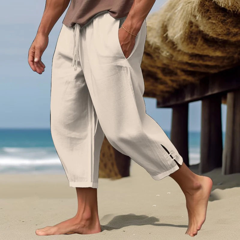 Atmungaktive Herren Sommer Leinen Capir Hose