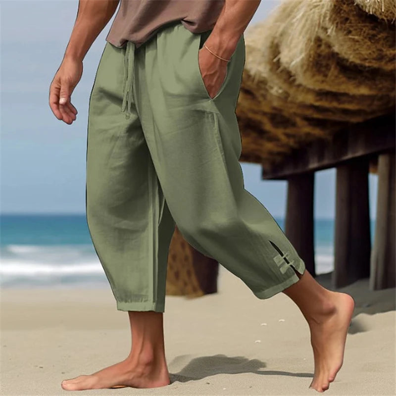 Atmungaktive Herren Sommer Leinen Capir Hose