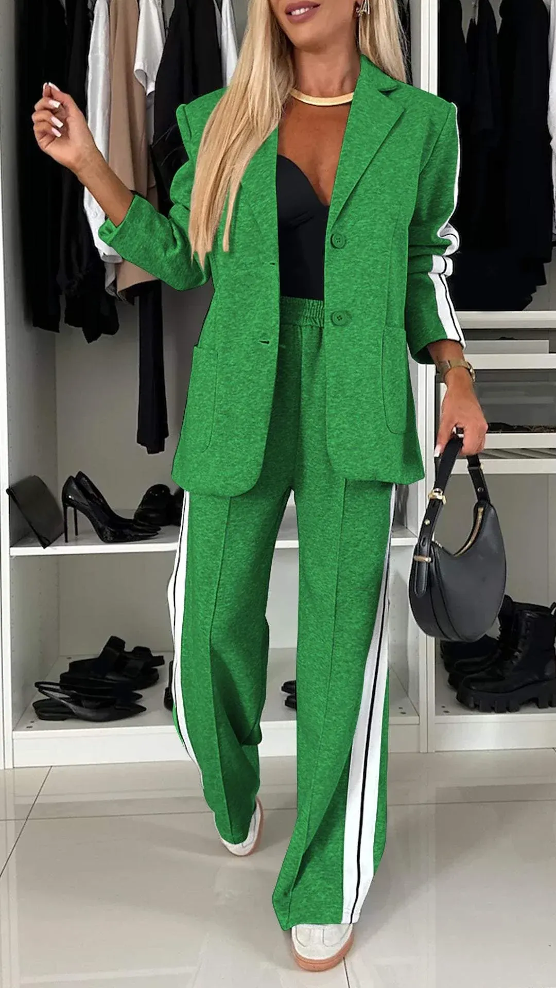 Damen Casual Outfit mit Kragen und langen Ärmeln