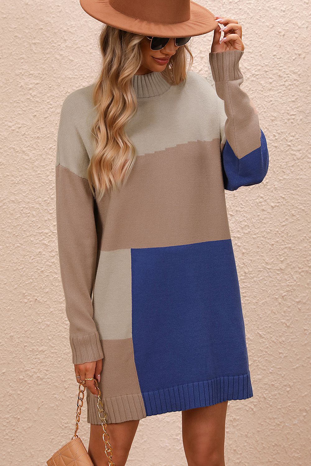 Farbblock Strickkleid für Damen