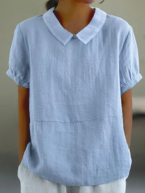 Damen Sommerbluse aus Baumwolle und Leinen, Kurzarm