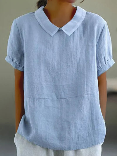 Damen Sommerbluse aus Baumwolle und Leinen, Kurzarm