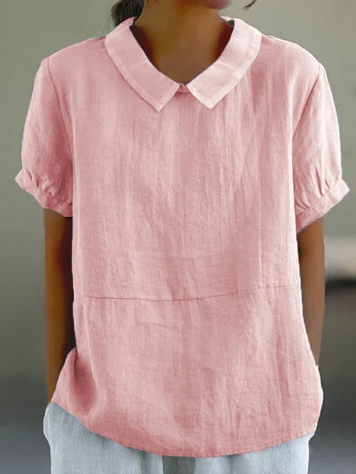Damen Sommerbluse aus Baumwolle und Leinen, Kurzarm