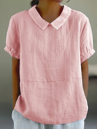 Damen Sommerbluse aus Baumwolle und Leinen, Kurzarm
