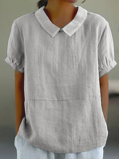 Damen Sommerbluse aus Baumwolle und Leinen, Kurzarm