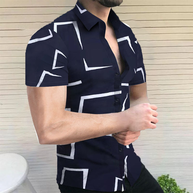 Bedrucktes Herren Kurzarmhemd im Revers Look