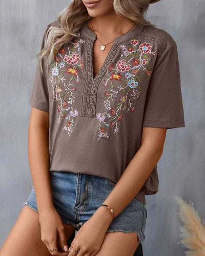 Elora - Bestickte Patchwork Spitze Bluse für Damen