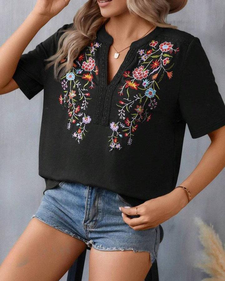 Elora - Bestickte Patchwork Spitze Bluse für Damen