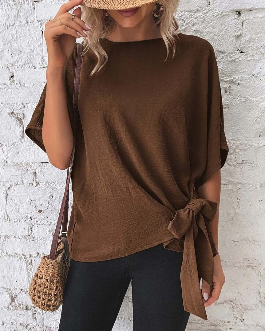 Elnea - Fledermausärmel Knoten-Bluse für Damen
