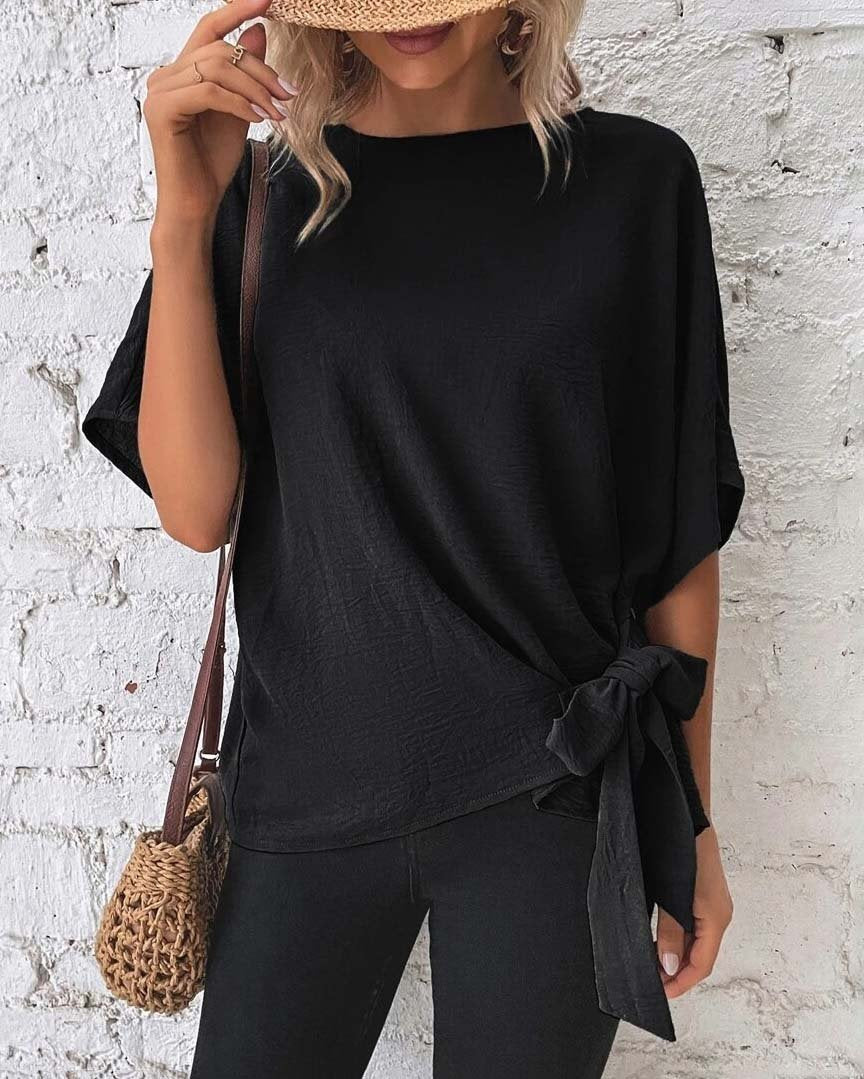 Elnea - Fledermausärmel Knoten-Bluse für Damen