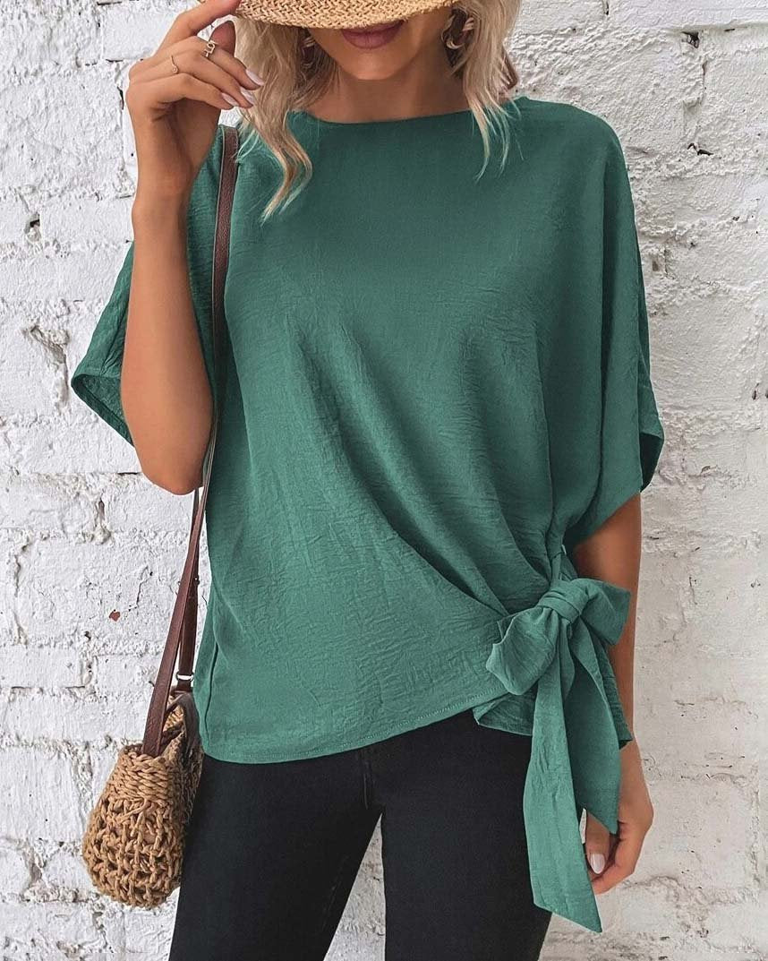 Elnea - Fledermausärmel Knoten-Bluse für Damen