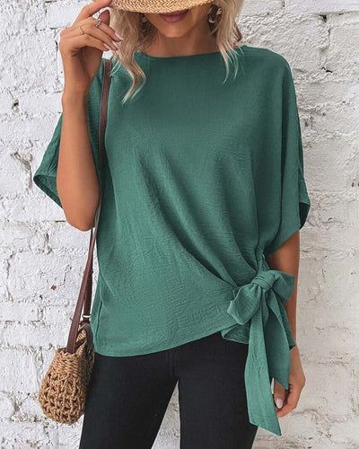 Elnea - Fledermausärmel Knoten-Bluse für Damen