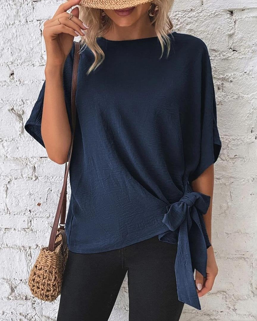 Elnea - Fledermausärmel Knoten-Bluse für Damen