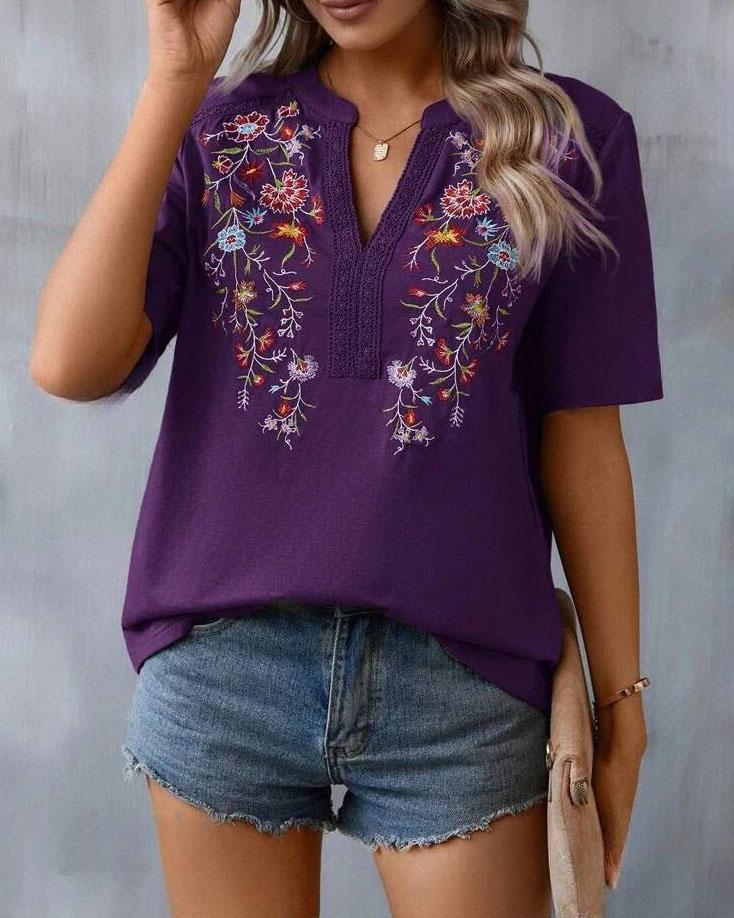 Elora - Bestickte Patchwork Spitze Bluse für Damen