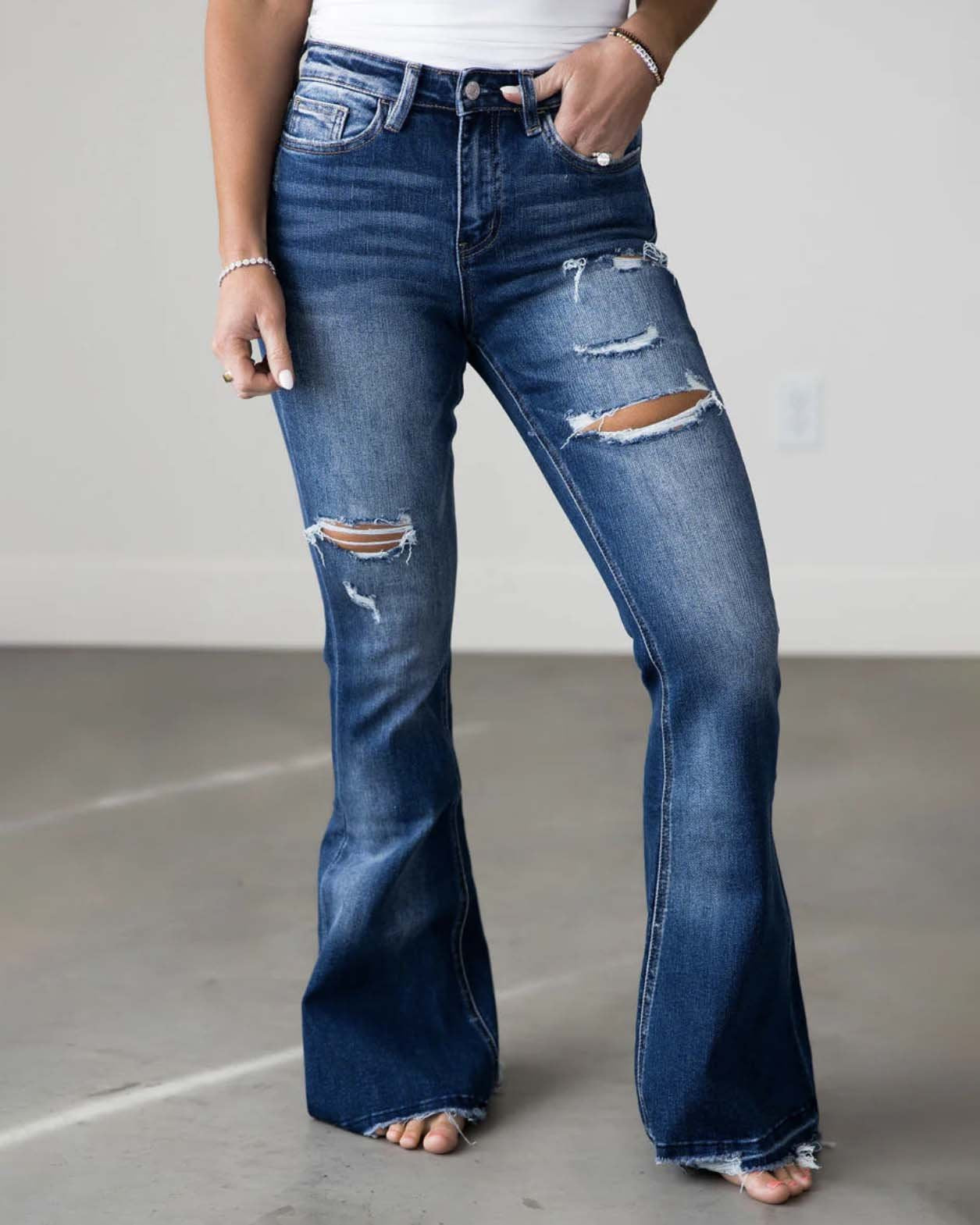 Dina - Damen Bootcut Schlaghose mit hohem Bund