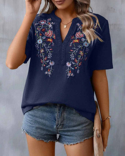 Elora - Bestickte Patchwork Spitze Bluse für Damen