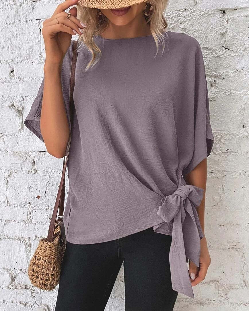 Elnea - Fledermausärmel Knoten-Bluse für Damen