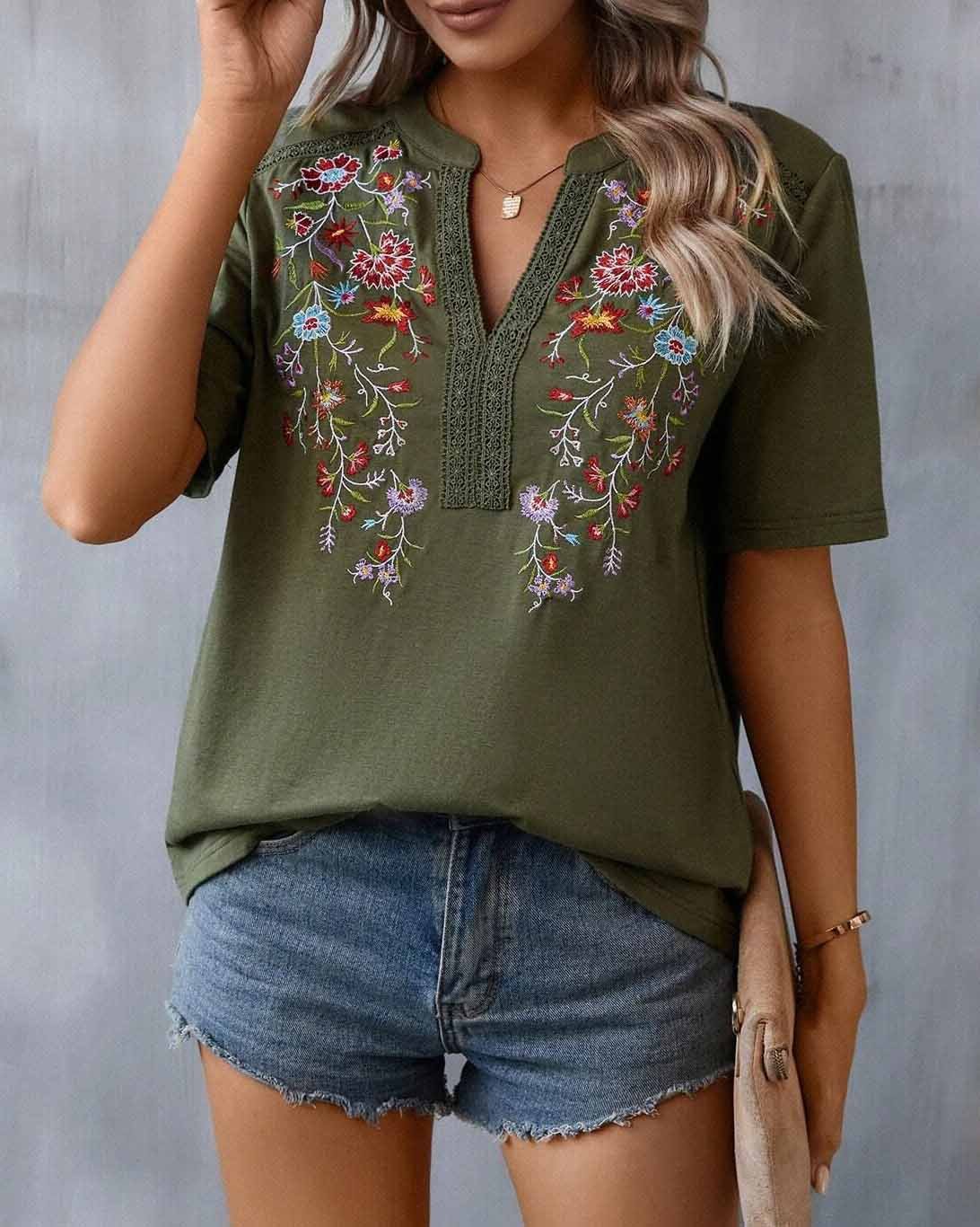 Elora - Bestickte Patchwork Spitze Bluse für Damen